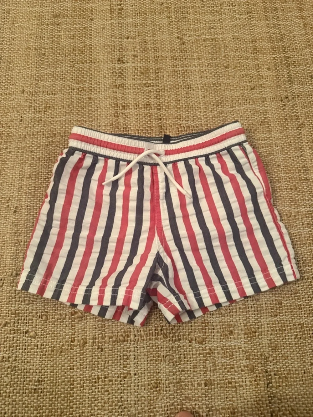 Janie and Jack Striped Swim Trunks Blue Red White 2T Recycled Seersucker